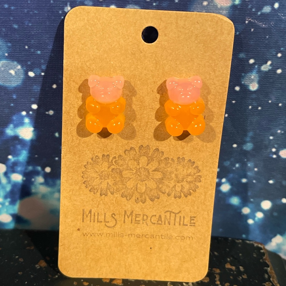 New Mills Mercantile Gummy Bear Earrings Pink/Orange